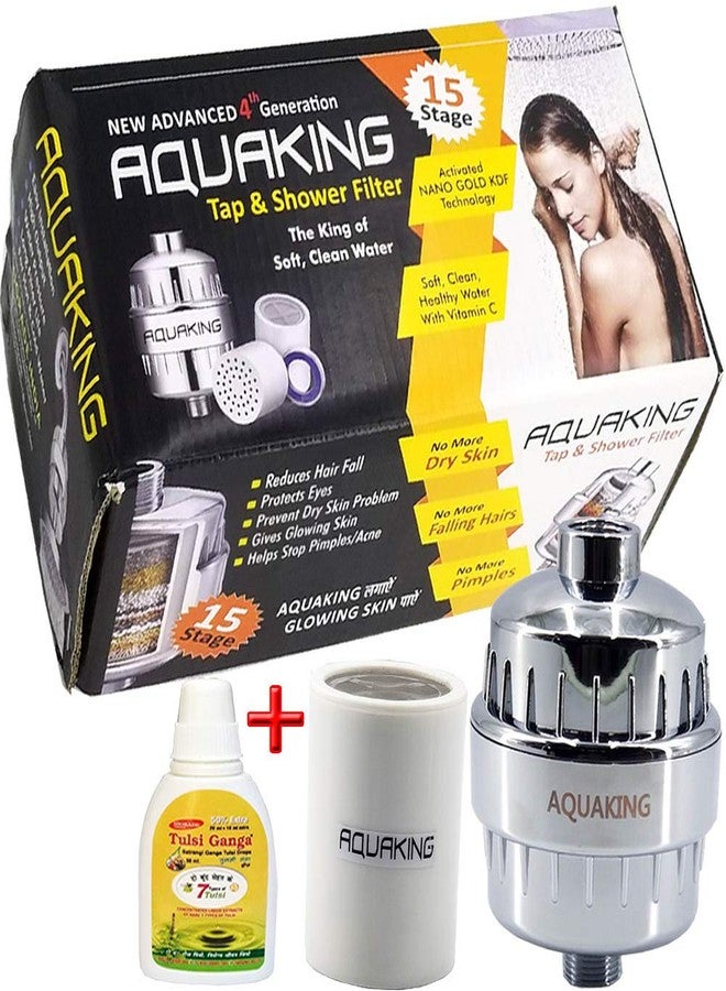 AQUAKING Hard Water Shower Filter - Also Fits On Tap Reduces Chlorine, Limescale from Well Water Gives Glowing Skin, Protects Eyes, Nail - Large, Chrome 15 Stage - Image 3